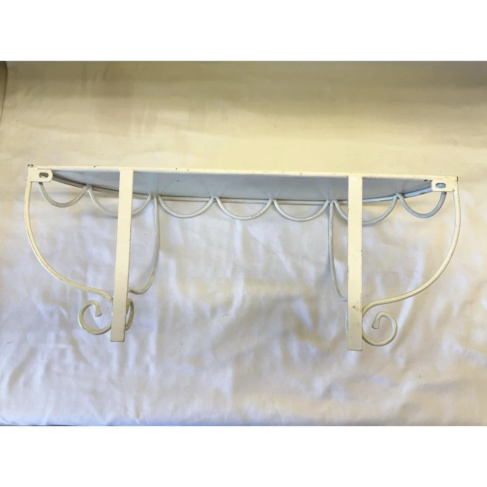 Vintage Wall Shelf White Metal Ornate Victorian Scalloped Edge